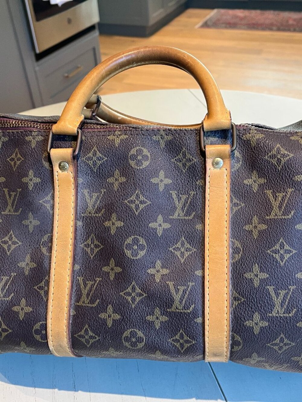 Authentic Louis Vuitton Keepall 45 Leather Tote Bag Duffel Duffle w. Lock & Key
